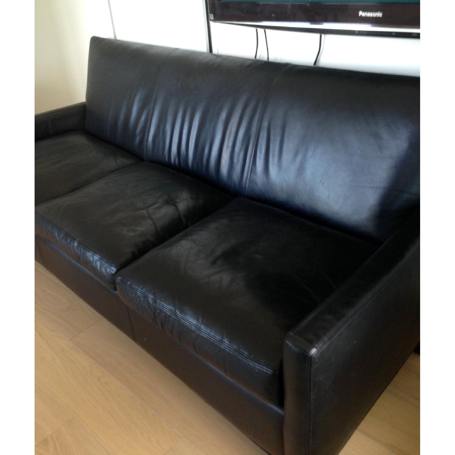 Crate & Barrel Black Leather Sofa - image-3