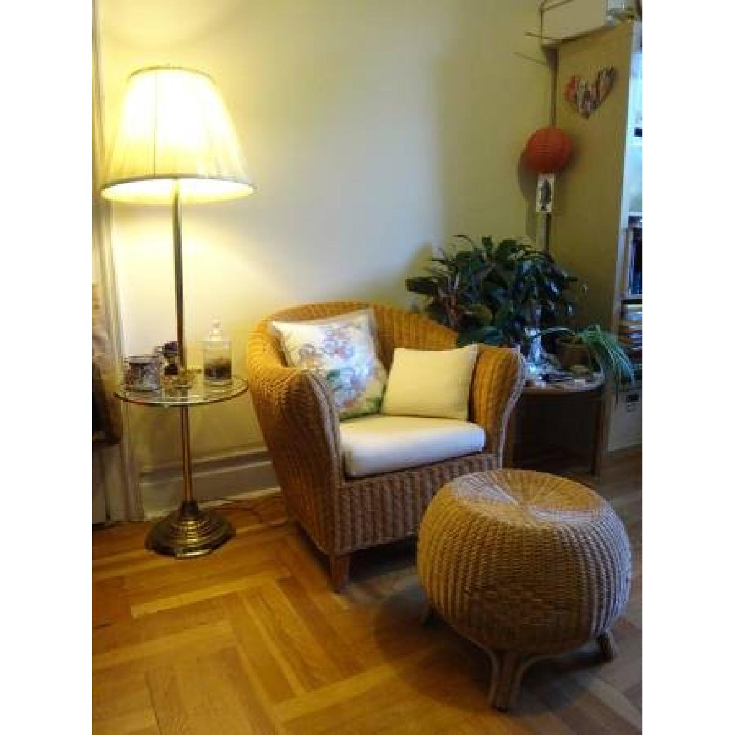 Ikea Natural Eco-Rattan Hejka Wicker Cushioned Loveseat Chair + Footstool Set - image-2