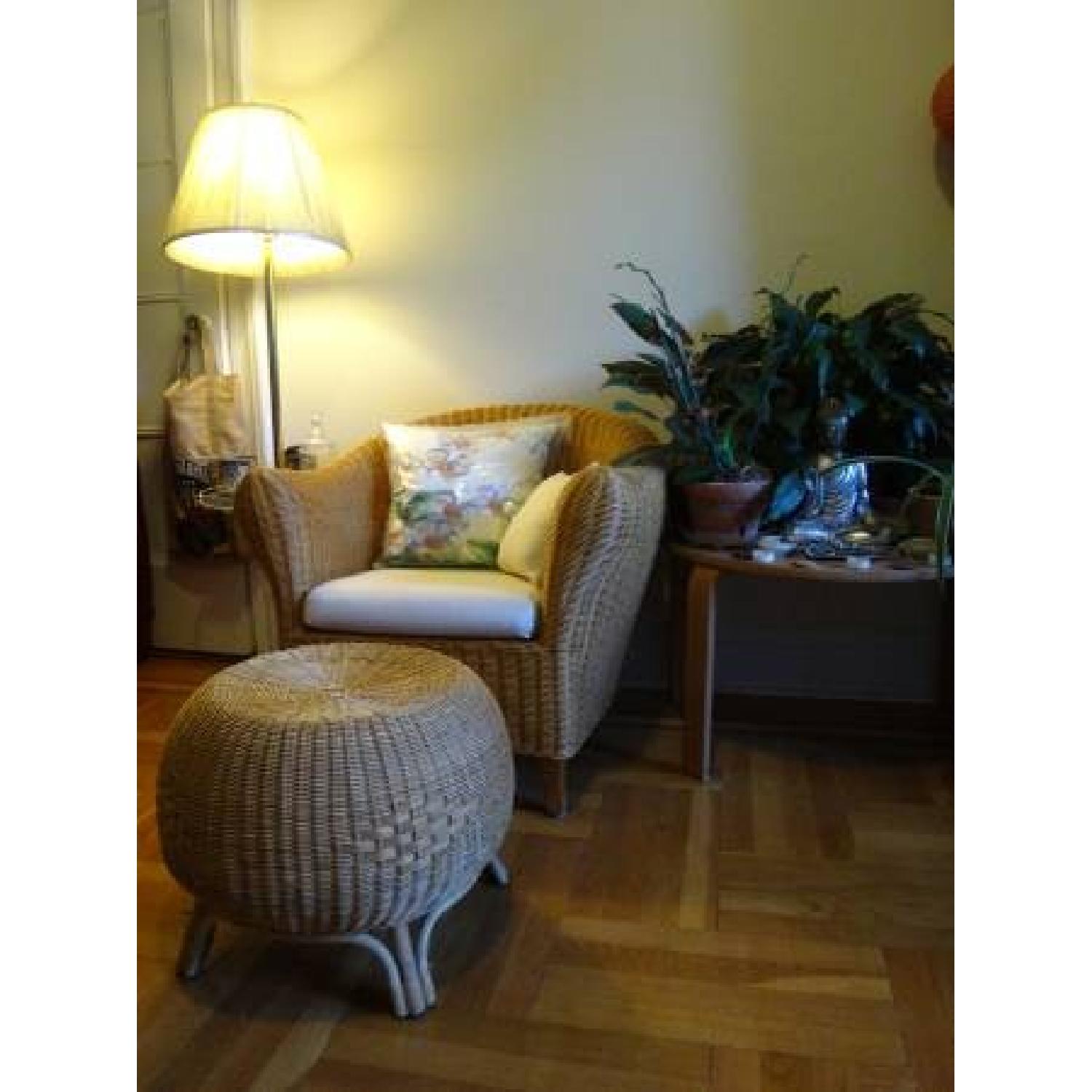 Ikea Natural Eco-Rattan Hejka Wicker Cushioned Loveseat Chair + Footstool Set - image-3