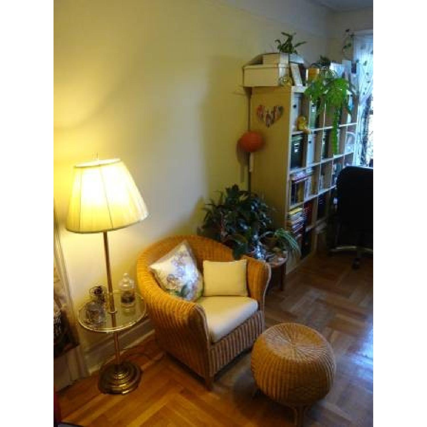 Ikea Natural Eco-Rattan Hejka Wicker Cushioned Loveseat Chair + Footstool Set - image-4