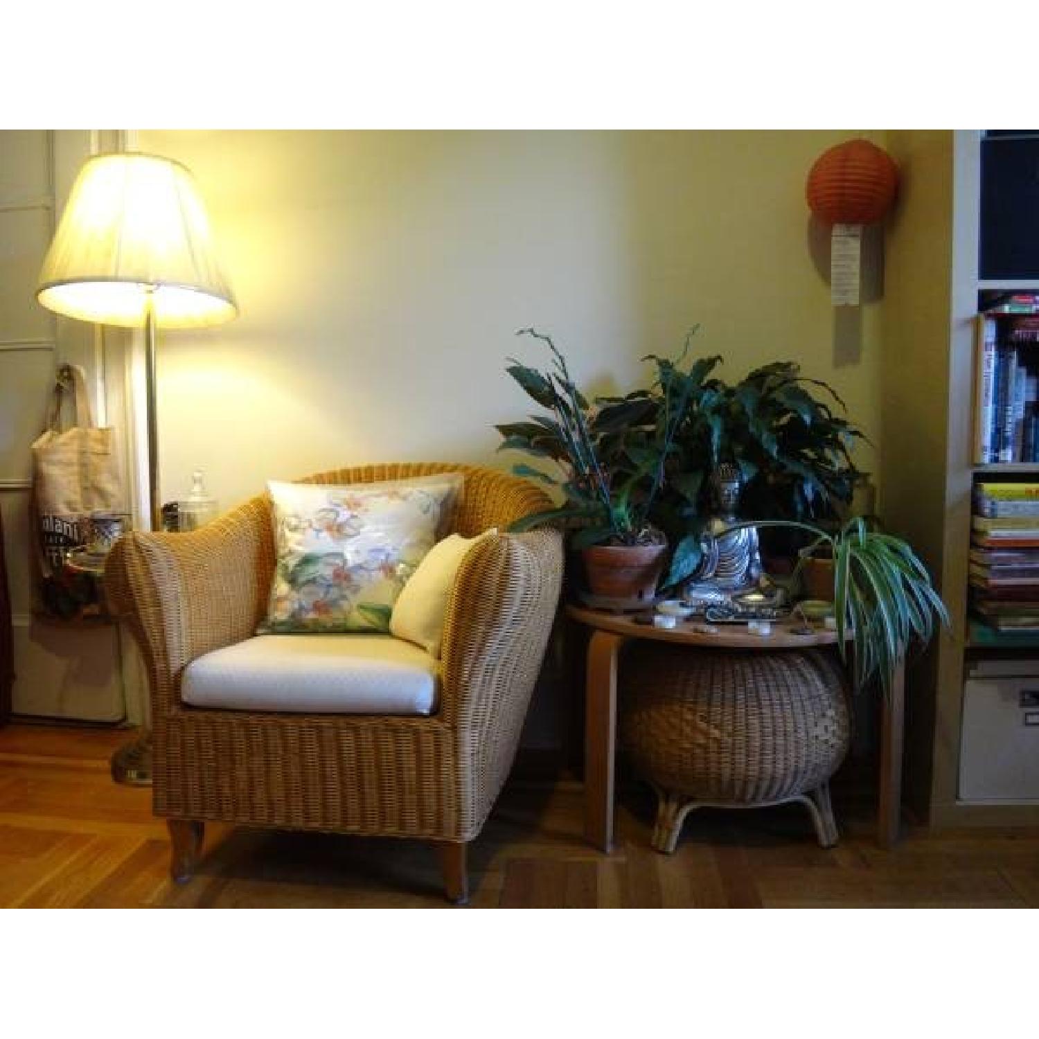 Ikea Natural Eco-Rattan Hejka Wicker Cushioned Loveseat Chair + Footstool Set - image-5