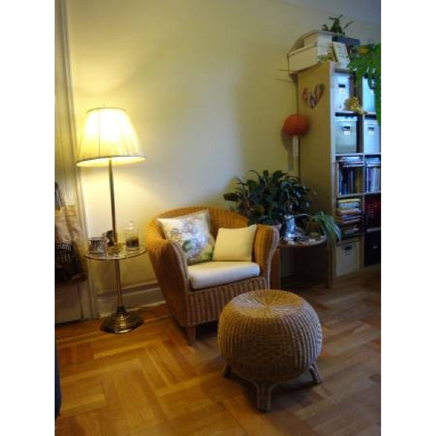 Ikea Natural Eco-Rattan Hejka Wicker Cushioned Loveseat Chair + Footstool Set - image-6