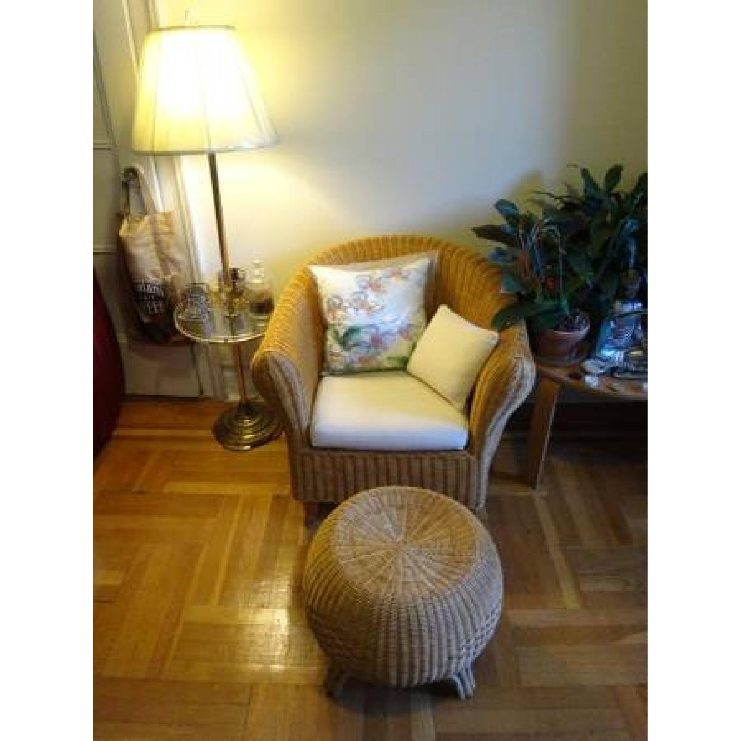 Ikea Natural Eco-Rattan Hejka Wicker Cushioned Loveseat Chair + Footstool Set - image-7