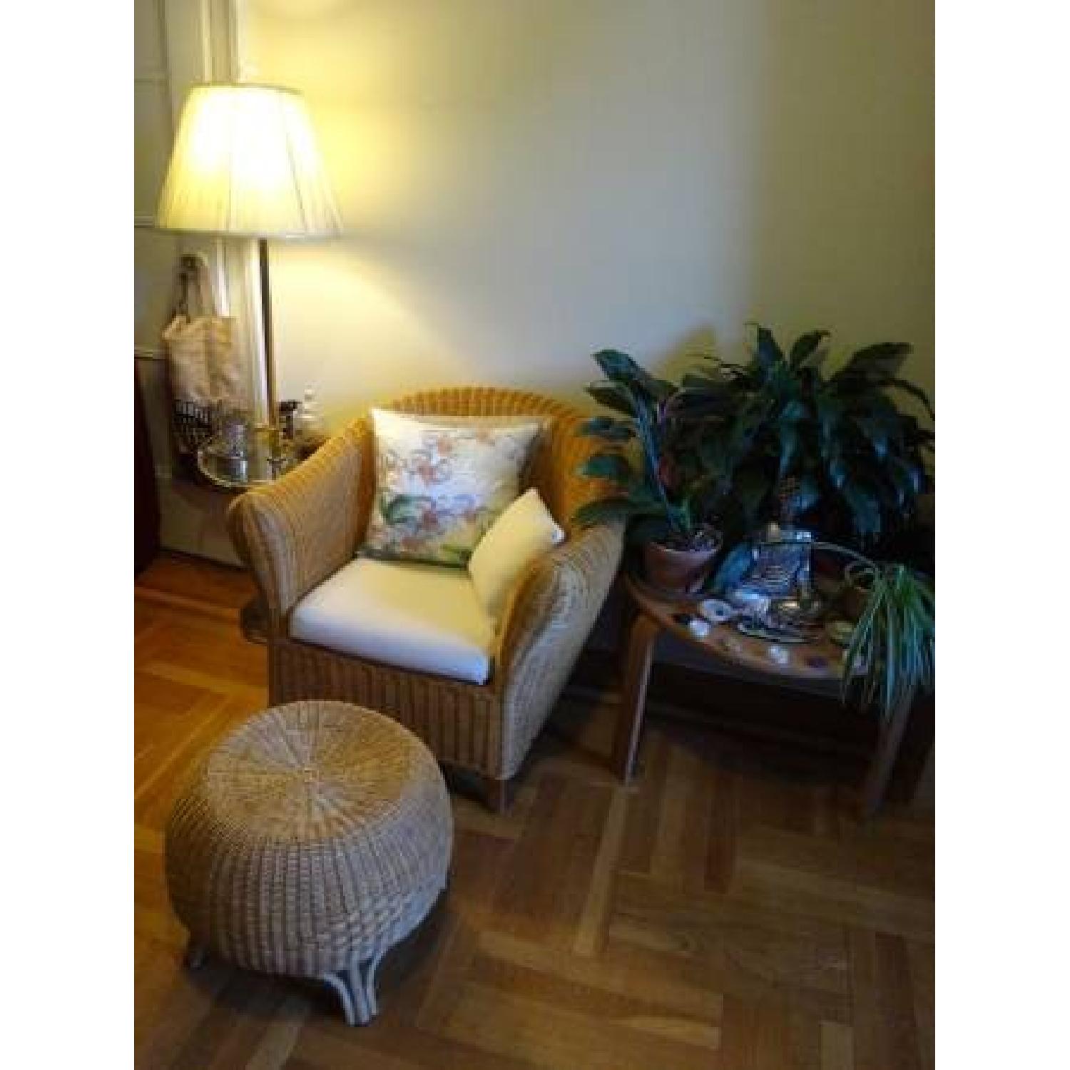 Ikea Natural Eco-Rattan Hejka Wicker Cushioned Loveseat Chair + Footstool Set - image-8