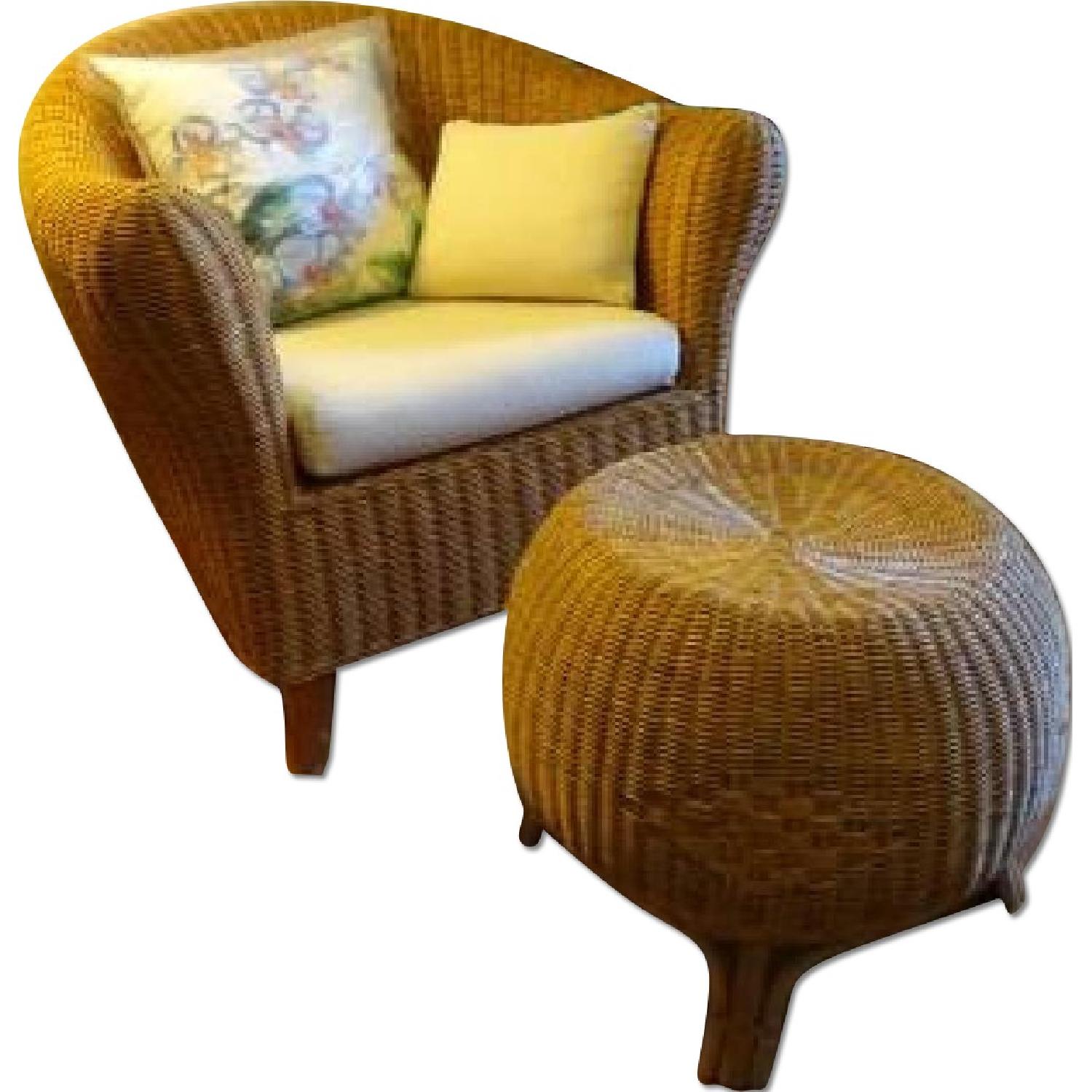 Ikea Natural Eco-Rattan Hejka Wicker Cushioned Loveseat Chair + Footstool Set - image-0