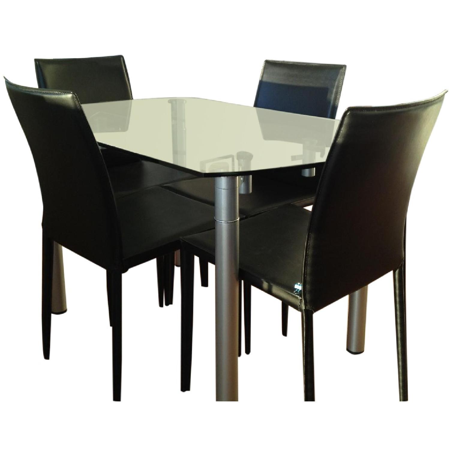 Glass Table w/ 4 Leather Chairs - AptDeco