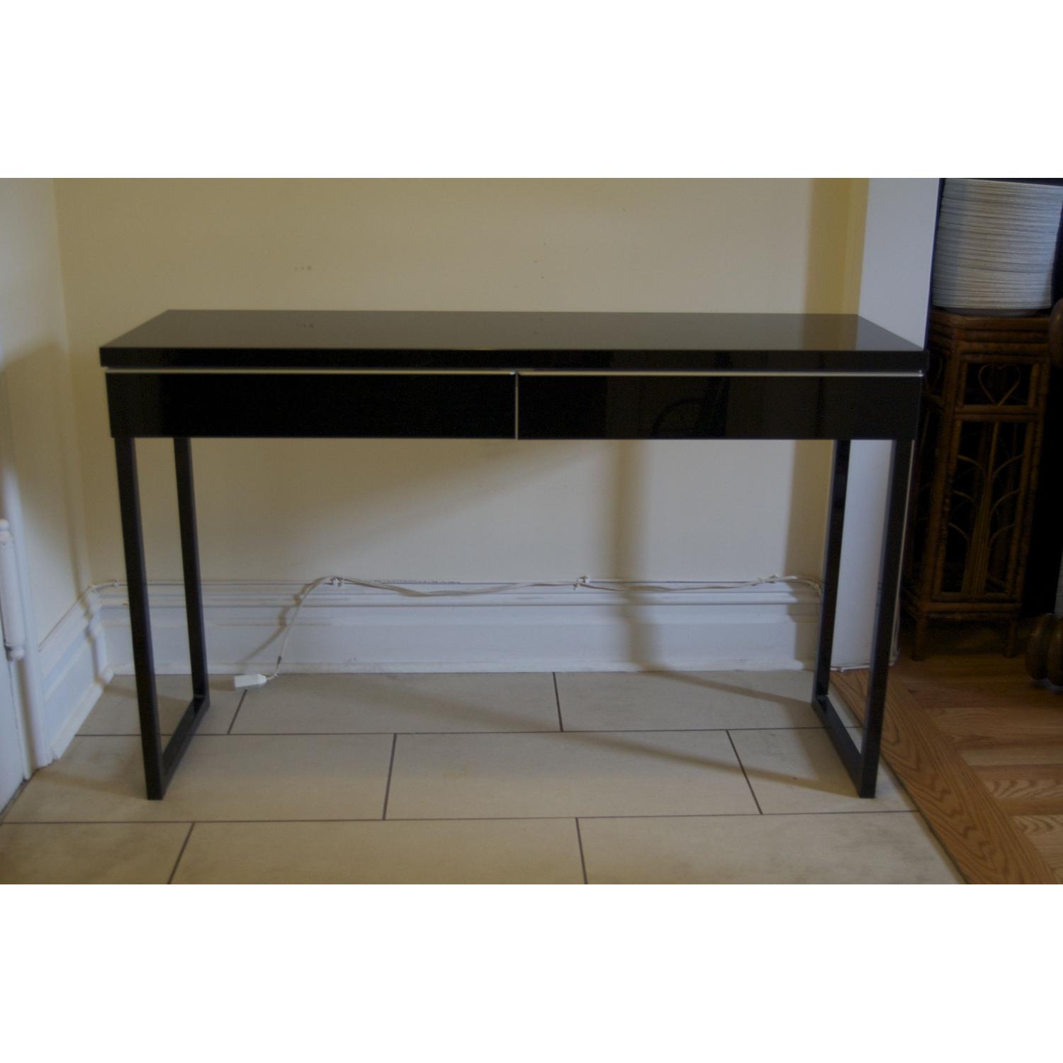 Ikea Black Lacquer Desk or Side Table with 2 Drawers - image-1