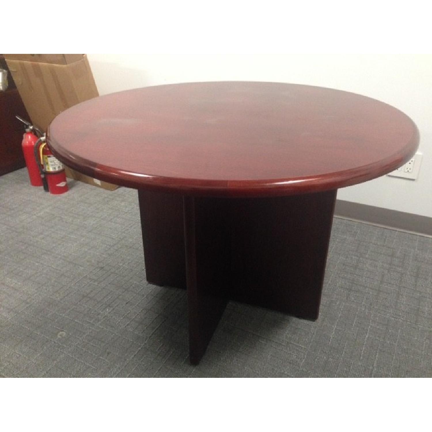 Brazilian Cherry Wood Conference Table w/ 2 Chairs + 2 Cabinets - image-3