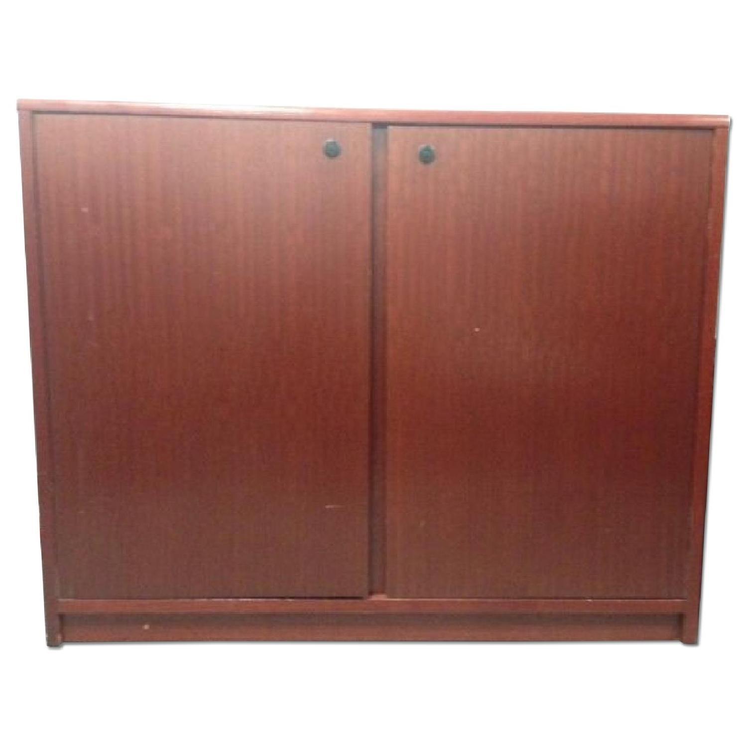 Brazilian Cherry Wood Conference Table w/ 2 Chairs + 2 Cabinets - image-14