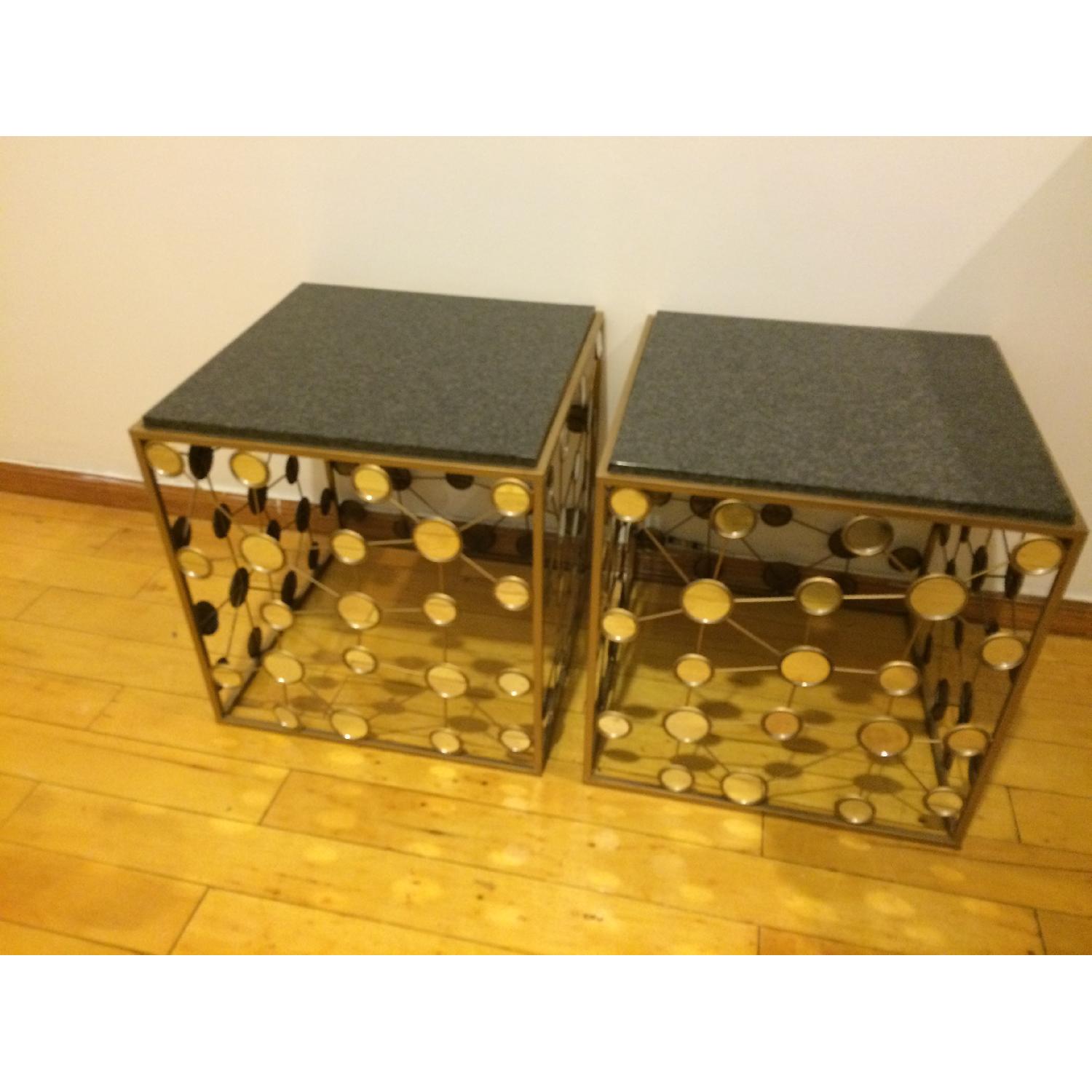 Mirrored Coffee Tables w/ Marble Top - Set of 2 - image-1