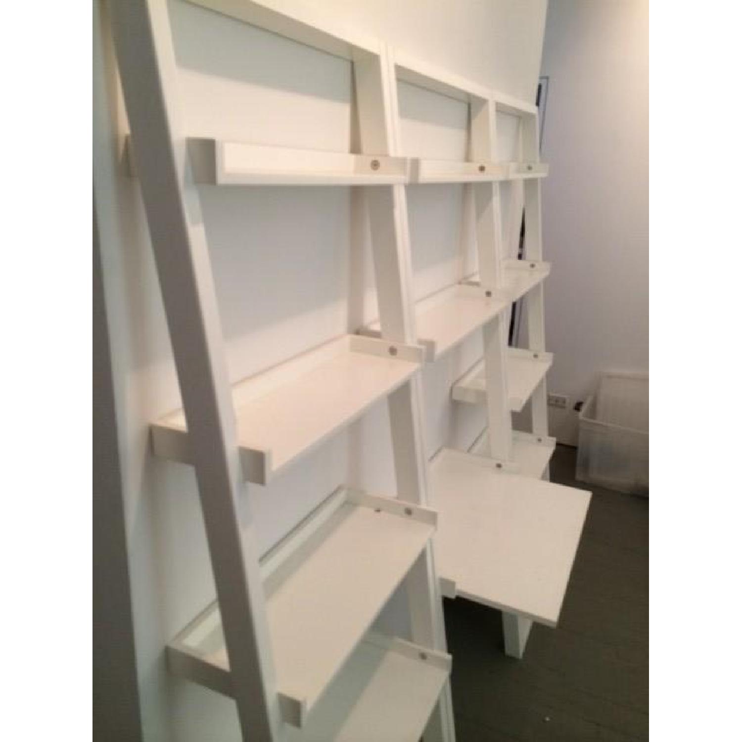 Crate & Barrel White Leaning Desk with Shelves and 2 Shelving Units