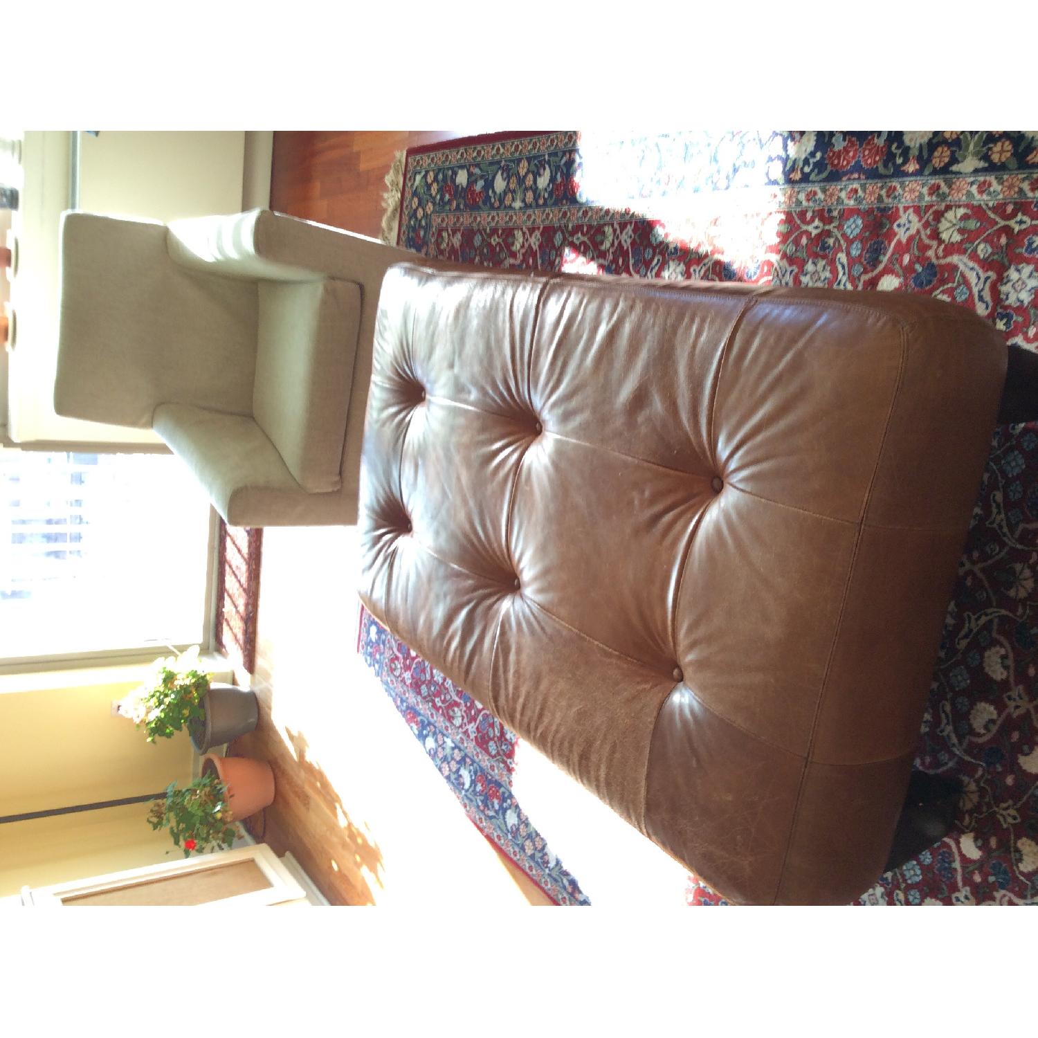 Pottery Barn Leather Tufted Ottoman - image-2