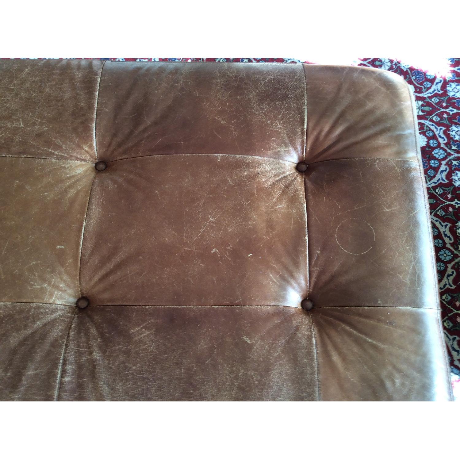 Pottery Barn Leather Tufted Ottoman - image-3
