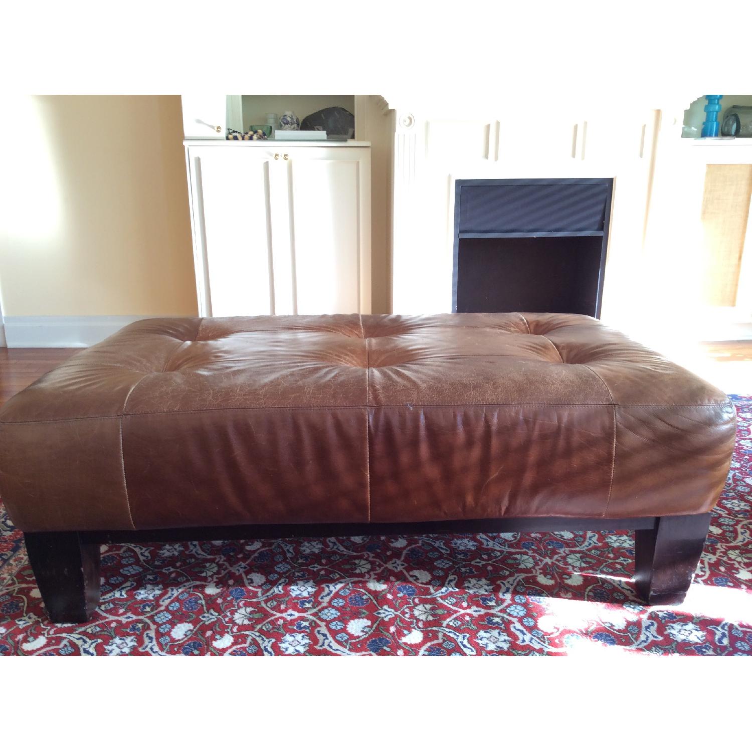 Pottery Barn Leather Tufted Ottoman - image-4