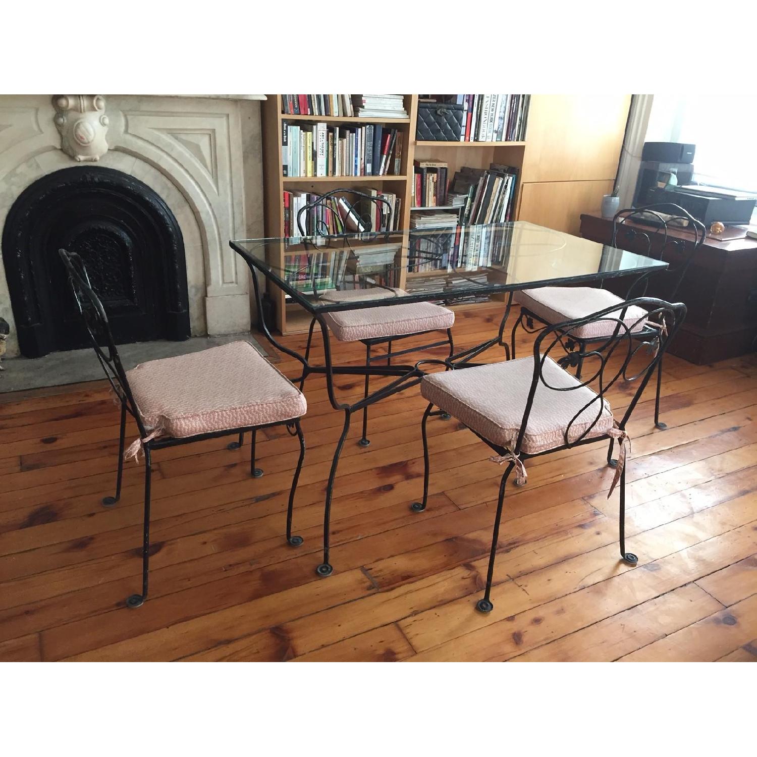 Painted Iron and Glass Dining Table w/ 4 Chairs - image-1