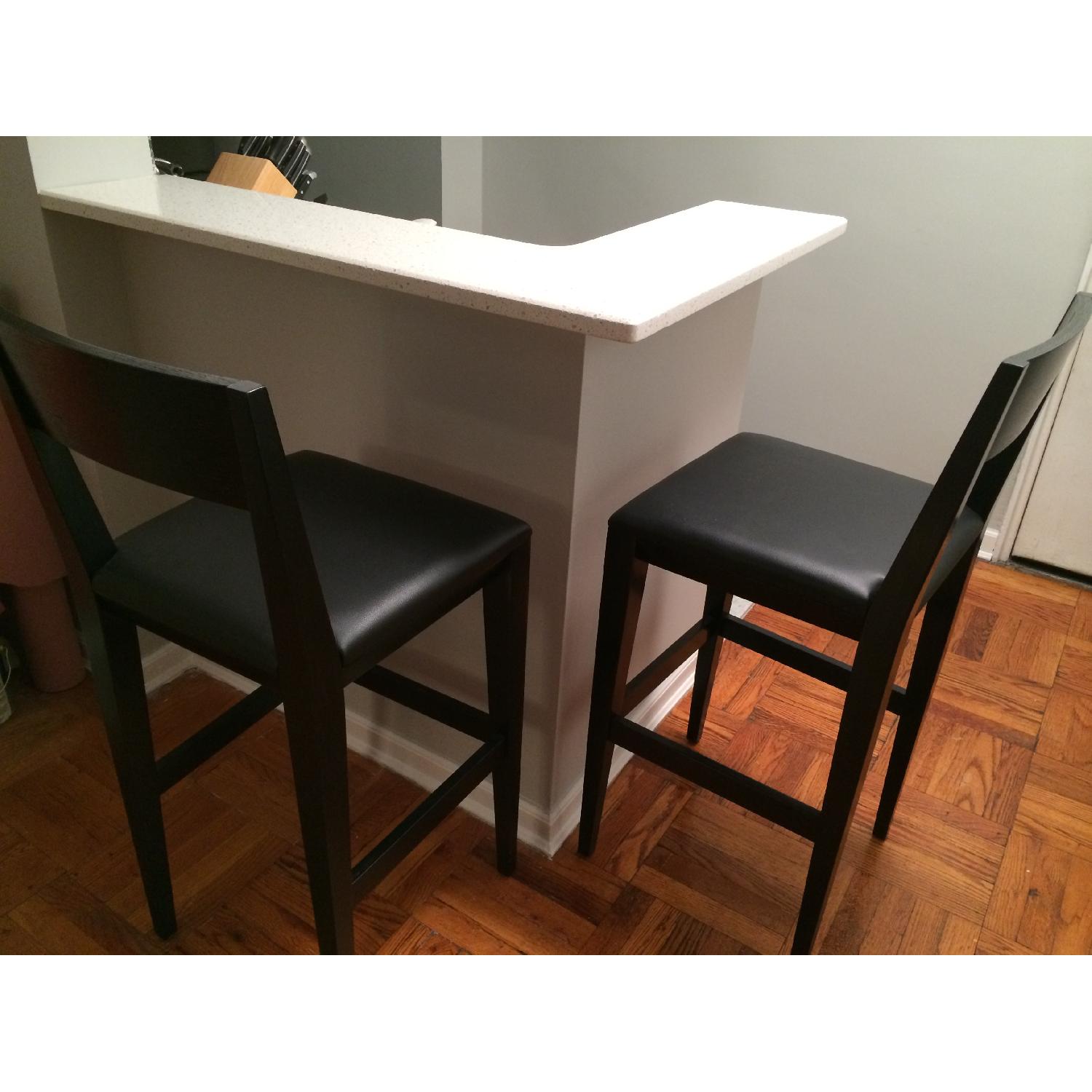 Crate & Barrel Black Leather Bar Stools - Set of 2 - image-2