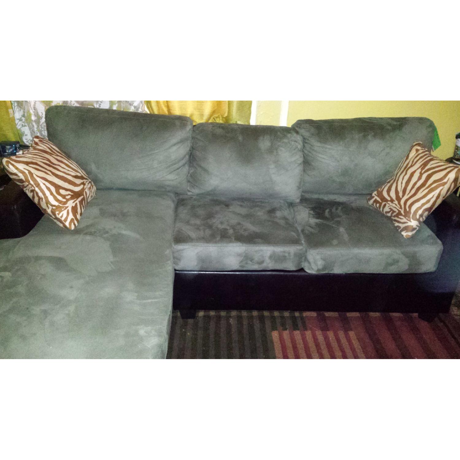 Bobkona Olive Green Sectional with Tan and Brown Pillows - image-1