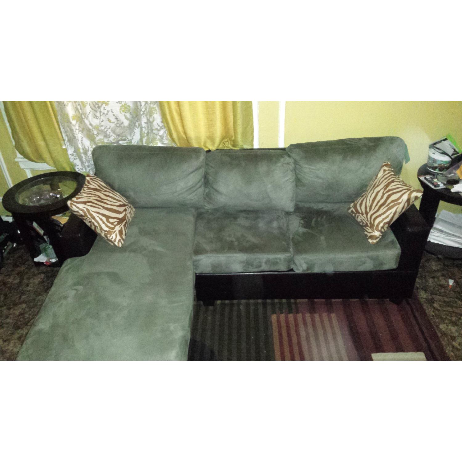 Bobkona Olive Green Sectional with Tan and Brown Pillows - image-2