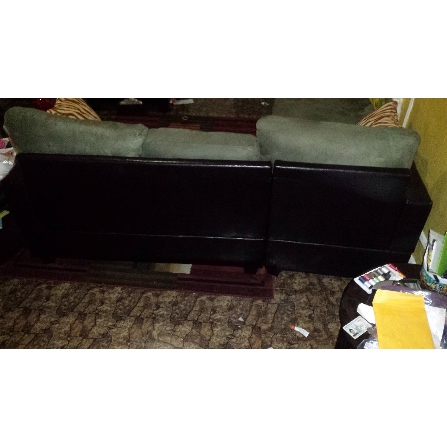 Bobkona Olive Green Sectional with Tan and Brown Pillows - image-3