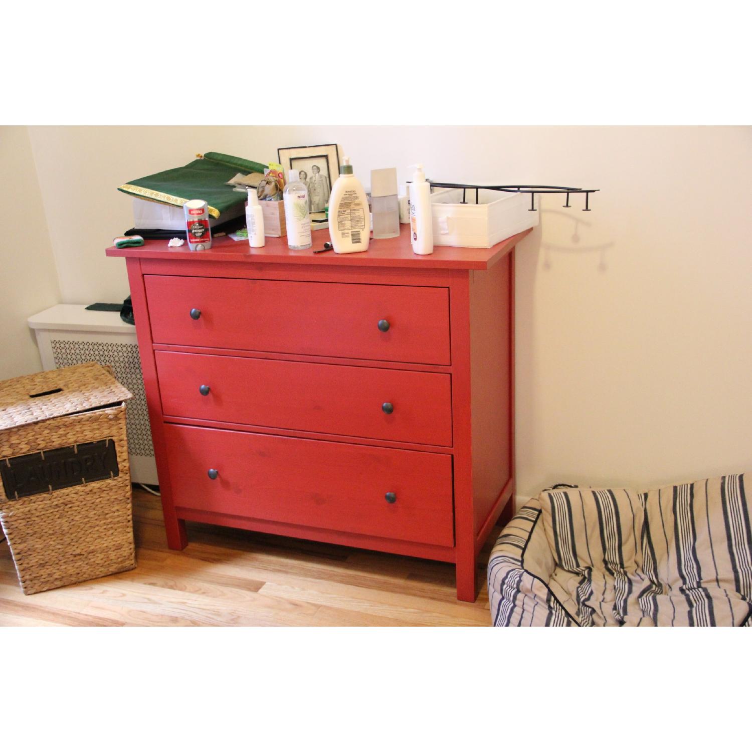 Ikea 3 Drawer Vintage-Look Red-Dresser - image-1