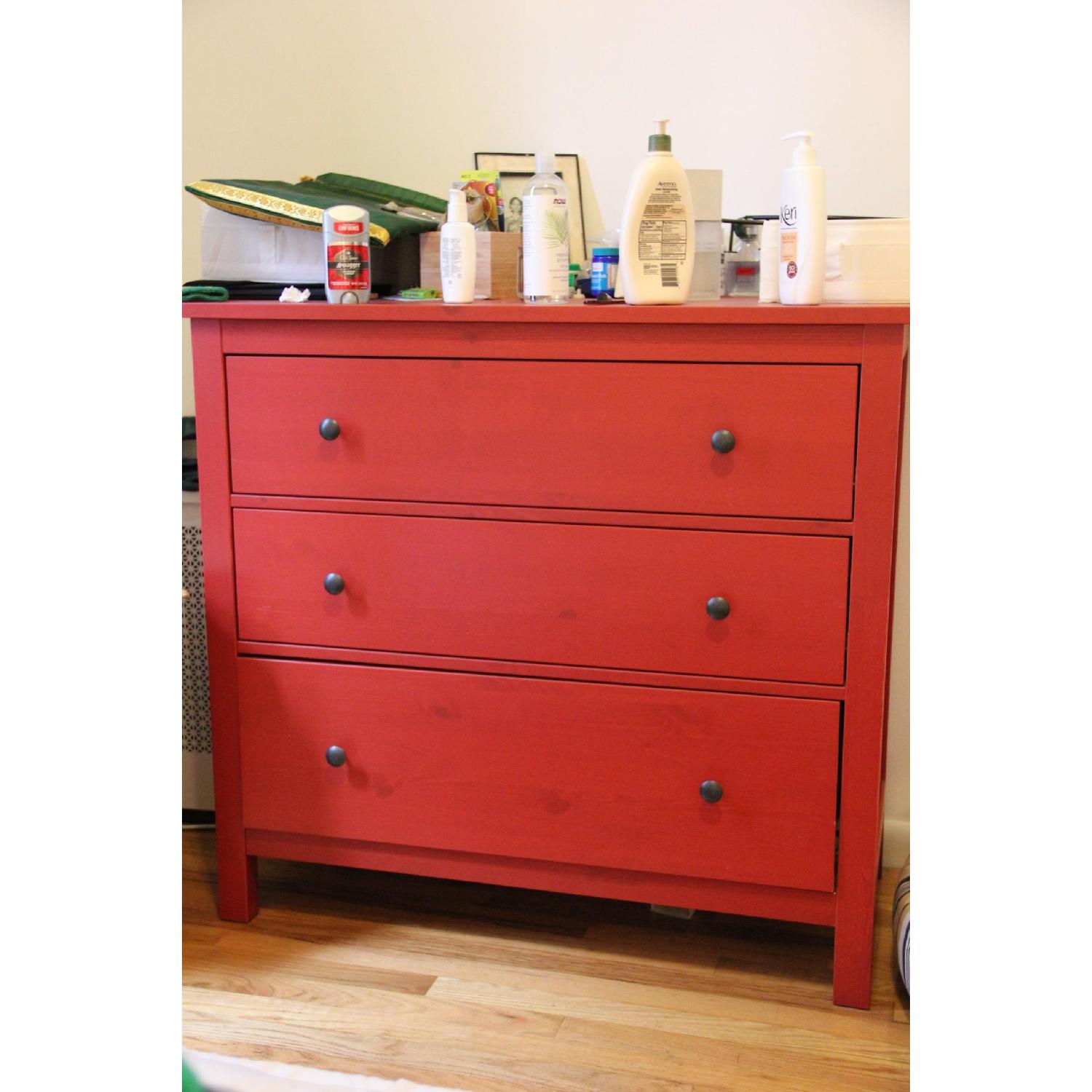 Ikea 3 Drawer Vintage-Look Red-Dresser - image-2