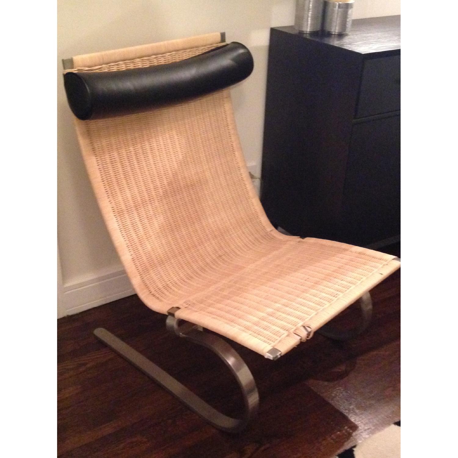 Modern, Chic Lounge Rocker - Natural Ratan with Black Leather headrest - image-1