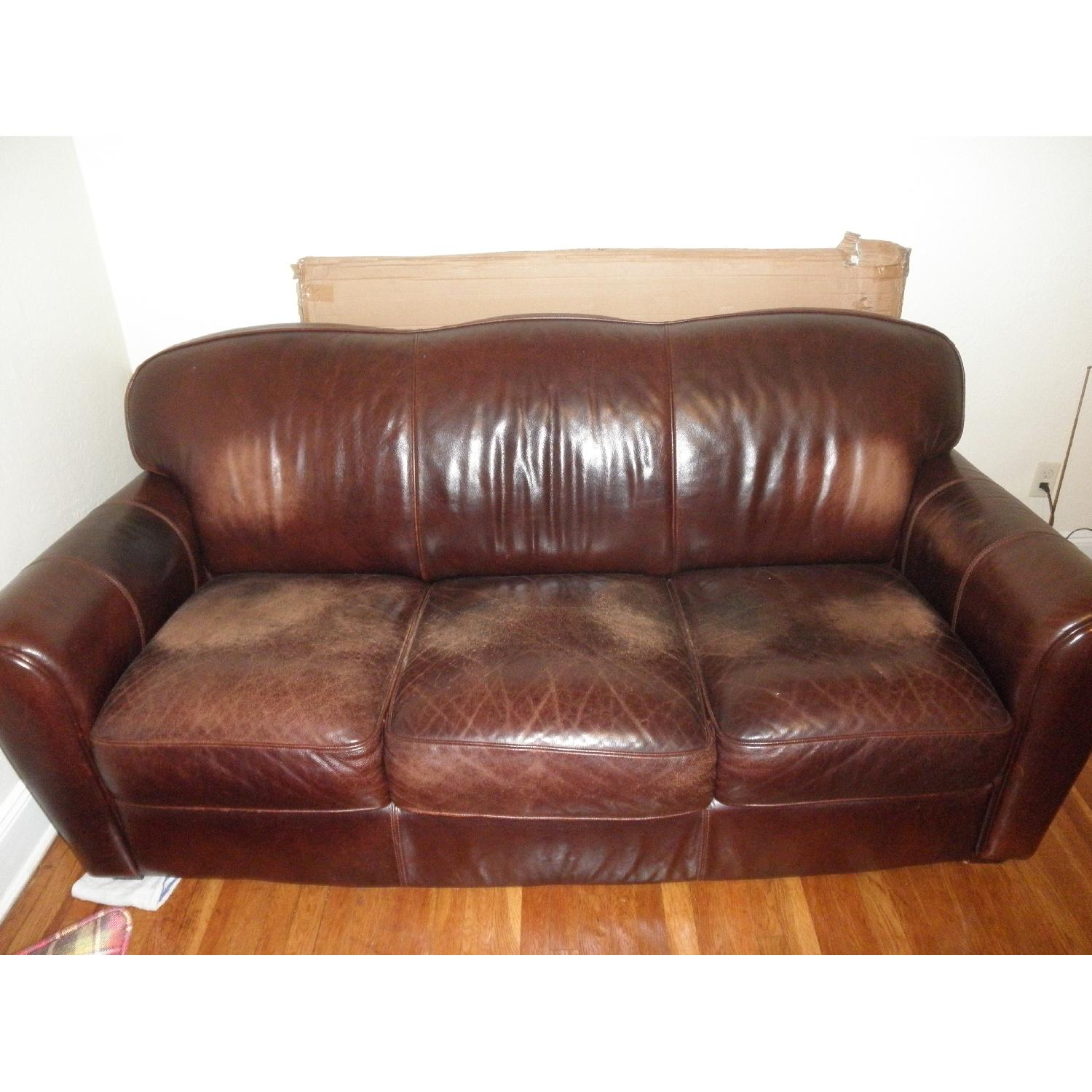 Macy's Brown Leather Sofa - image-1