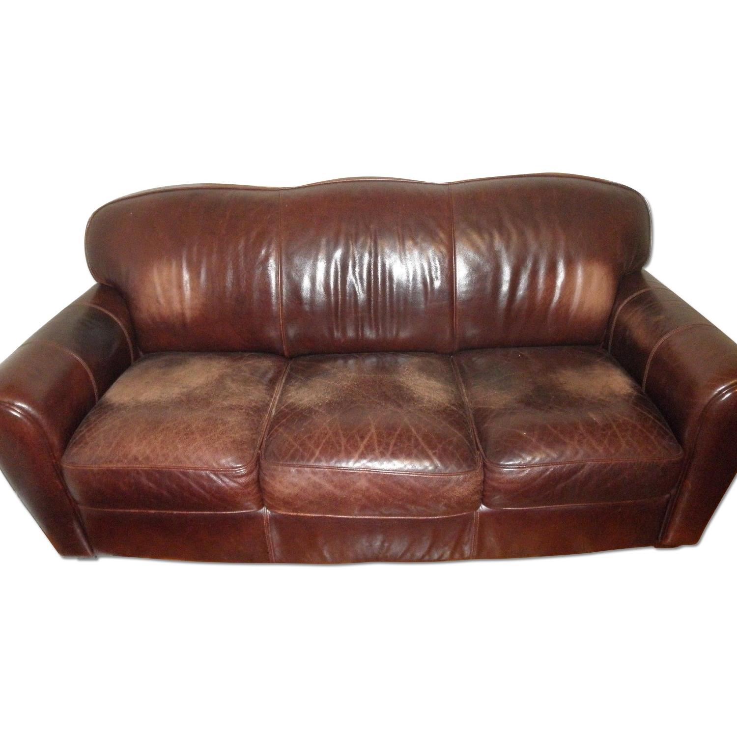 Macy's Brown Leather Sofa - image-0