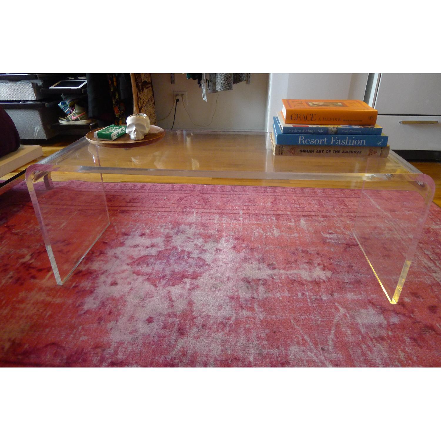 Vintage 1970's Coffee Cocktail Waterfall Lucite Table - image-1