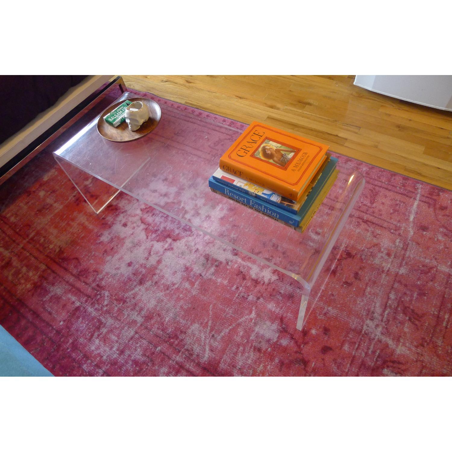 Vintage 1970's Coffee Cocktail Waterfall Lucite Table - image-7