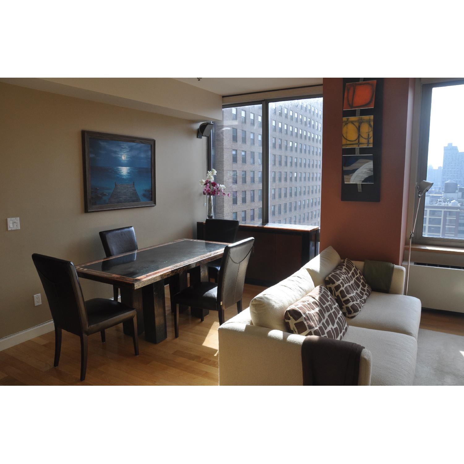 Collage Dining Room Table and Collage Buffet w/ 4 Leather Chairs - image-1