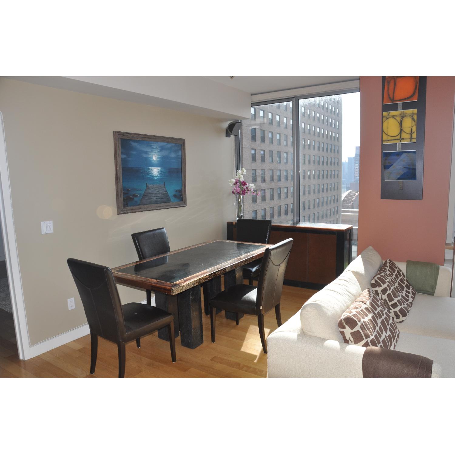 Collage Dining Room Table and Collage Buffet w/ 4 Leather Chairs - image-8