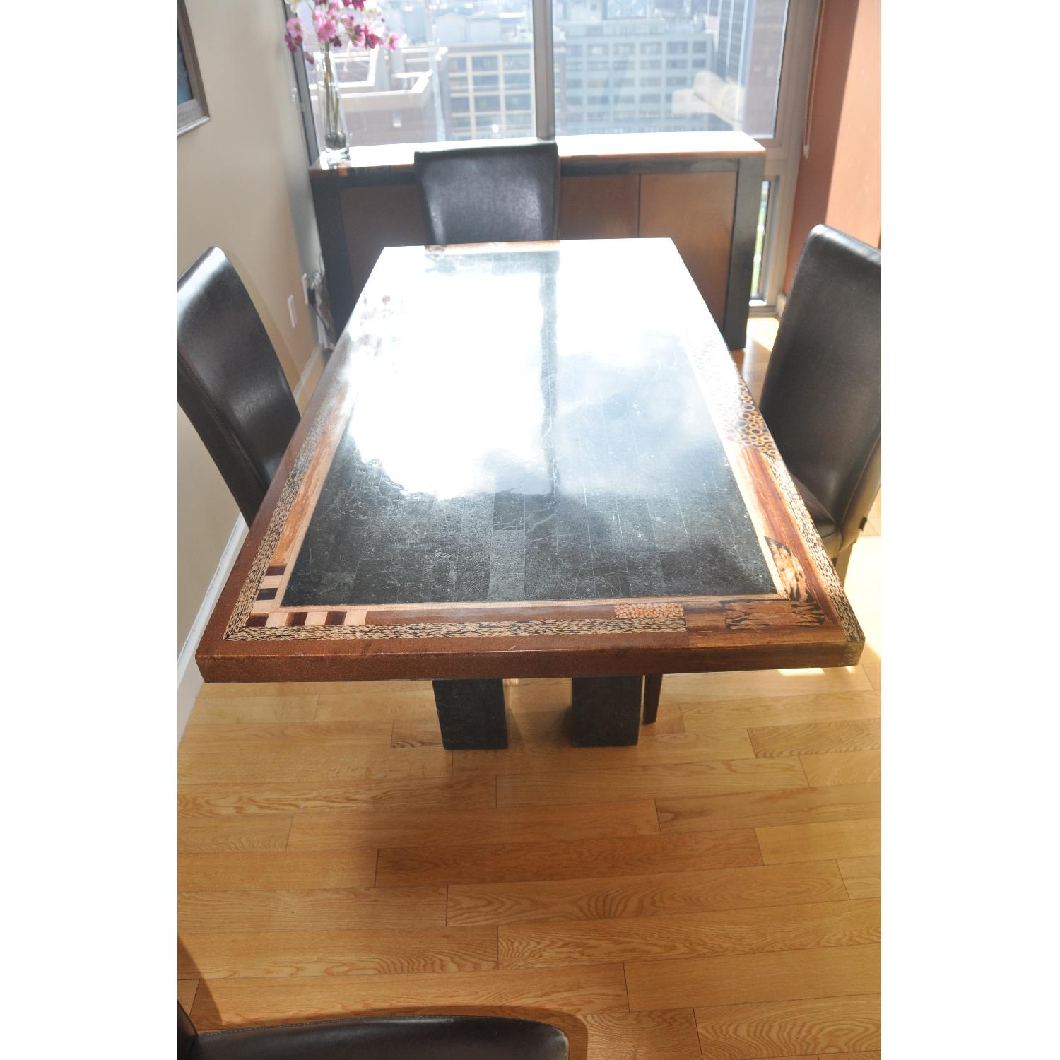 Collage Dining Room Table and Collage Buffet w/ 4 Leather Chairs - image-10