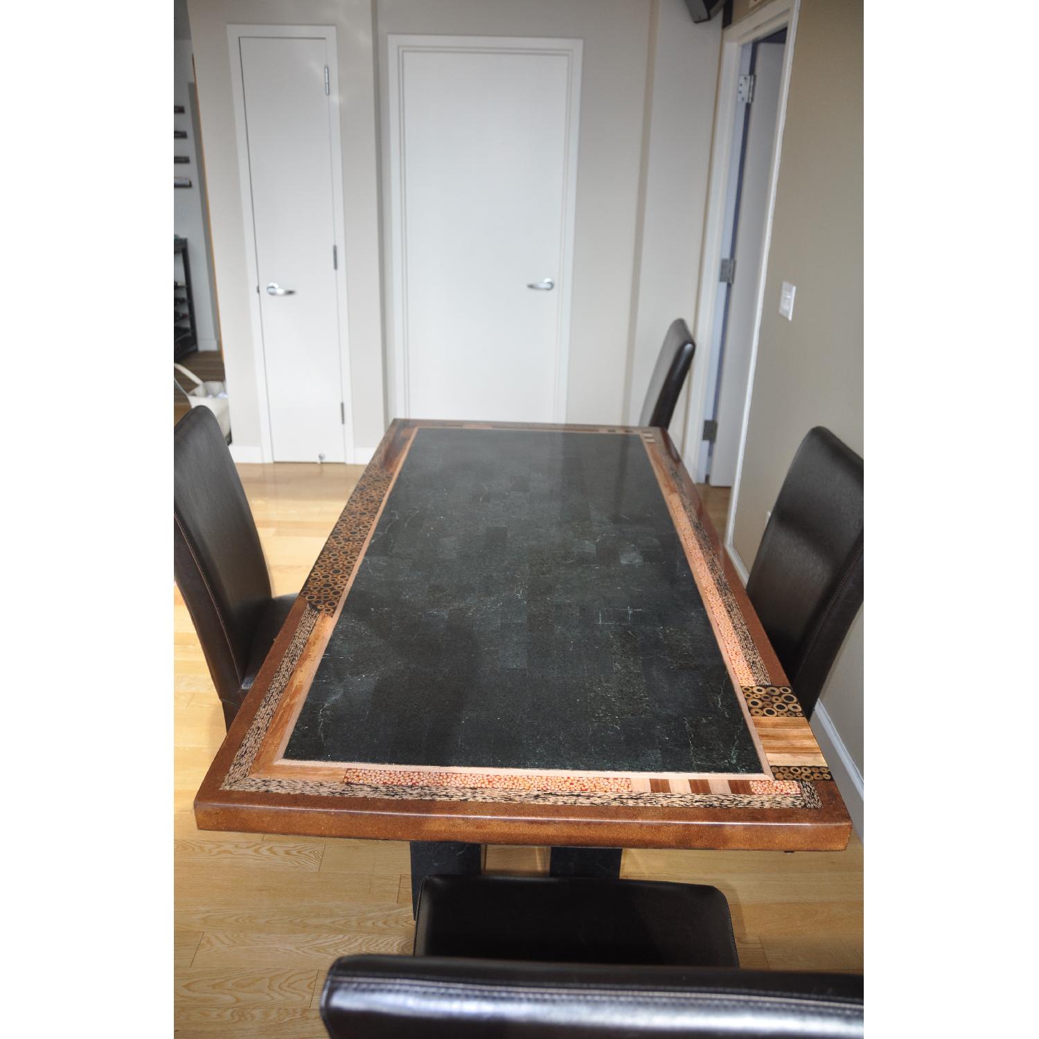 Collage Dining Room Table and Collage Buffet w/ 4 Leather Chairs - image-12