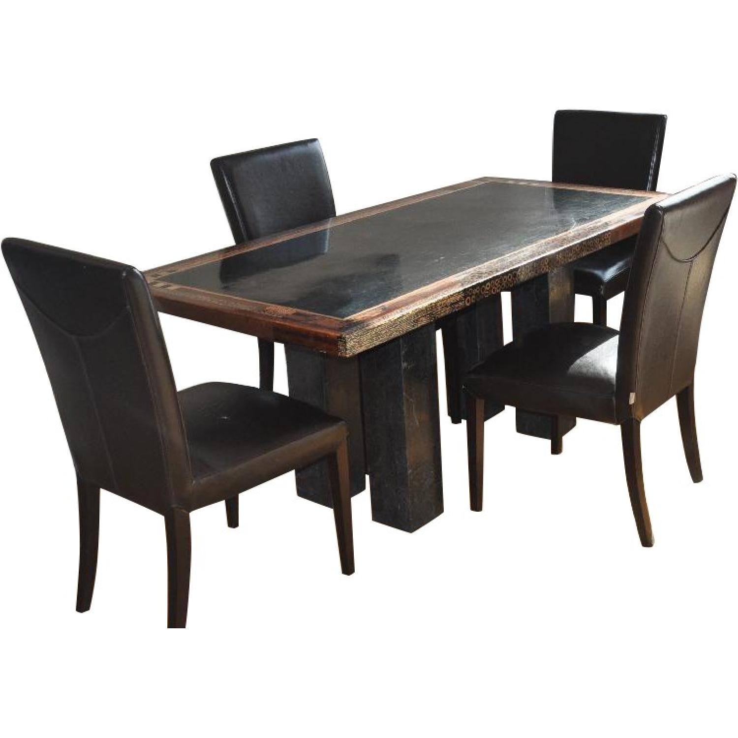Collage Dining Room Table and Collage Buffet w/ 4 Leather Chairs - image-0
