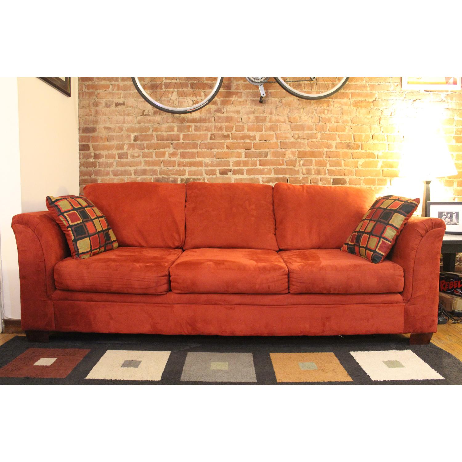 Bob's Furniture Red Microfiber Couch and Chair AptDeco