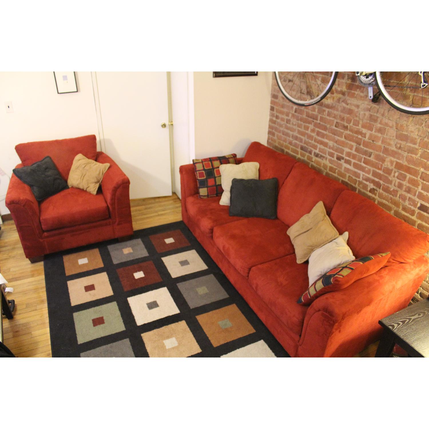 Bob's Furniture Red Microfiber Couch and Chair AptDeco