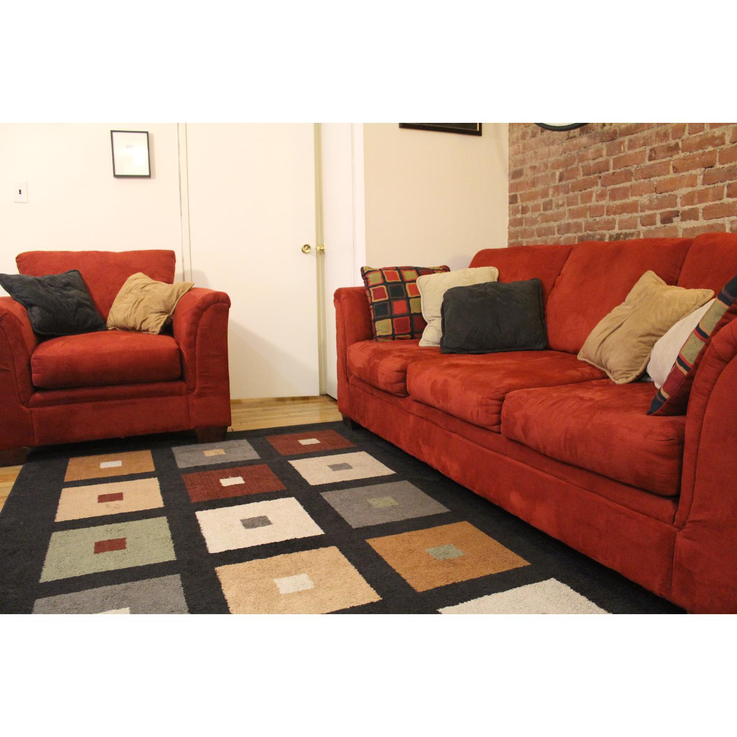 Bob's Furniture Red Microfiber Couch and Chair AptDeco