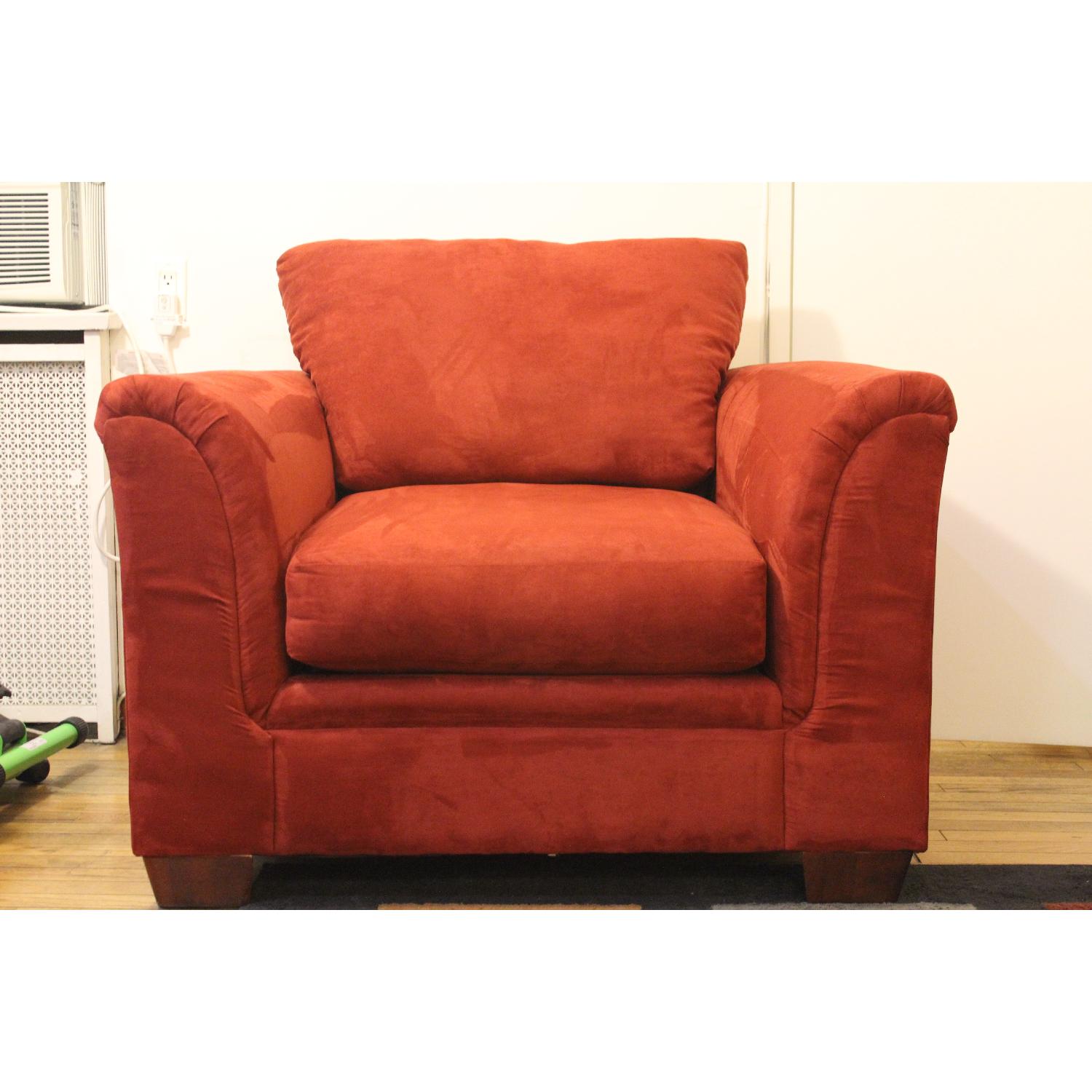 Bob's Furniture Red Microfiber Couch and Chair - image-6