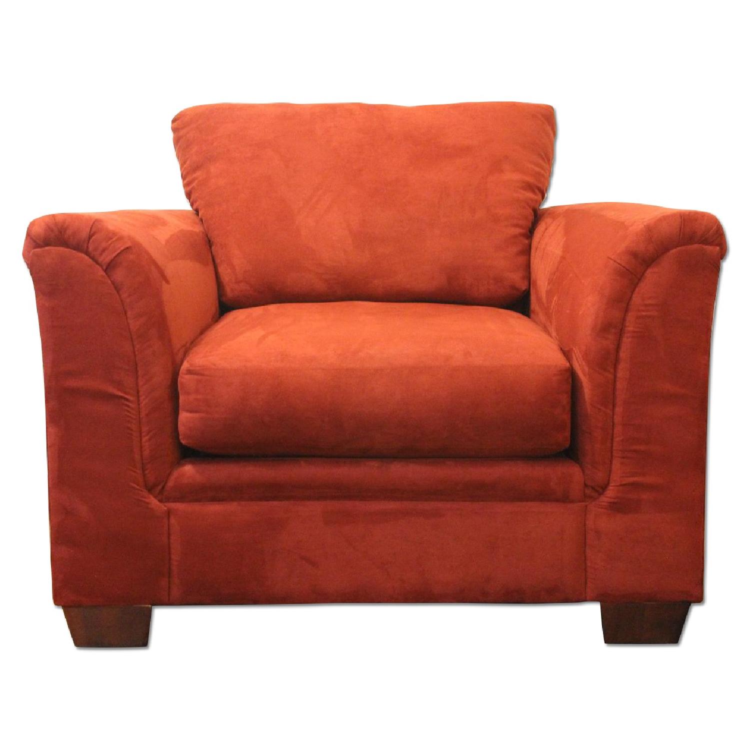 Bob's Furniture Red Microfiber Couch and Chair AptDeco