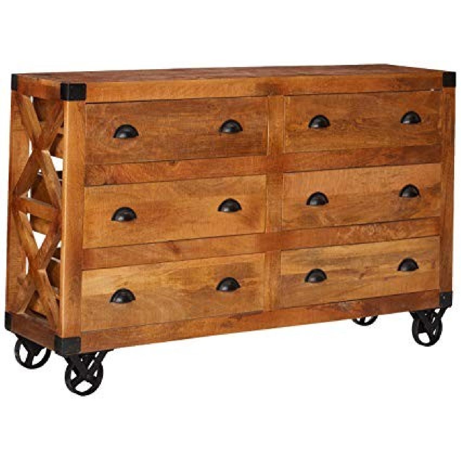 Industrial Solid Wood 6 Drawer Cabinet In Natural Finish Aptdeco