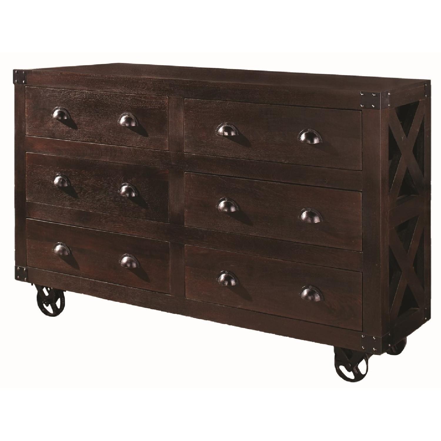 Industrial Solid Wood 6 Drawer Cabinet In Dark Brown Finish Aptdeco