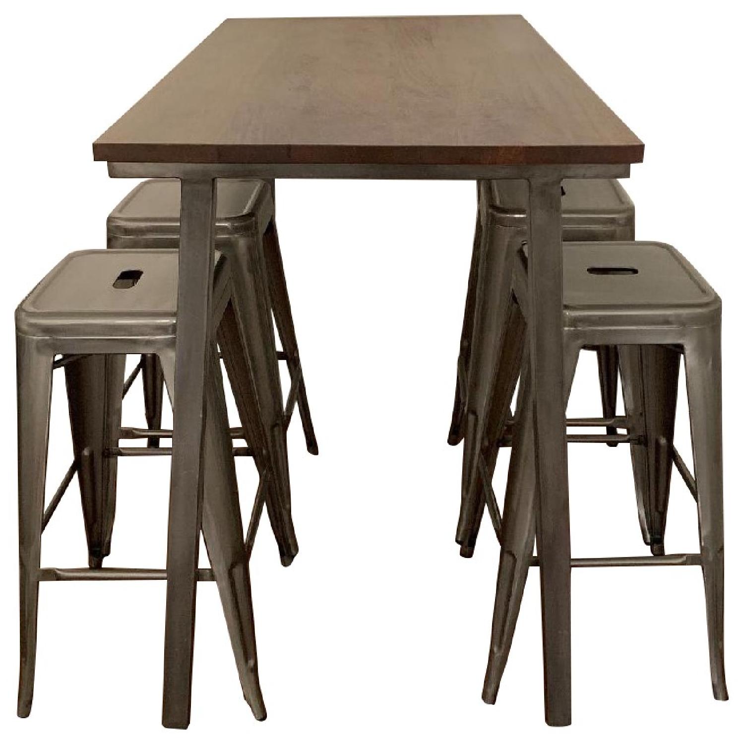 West Elm Mango Wood & Steel Standing Desk w/ 4 Stools AptDeco