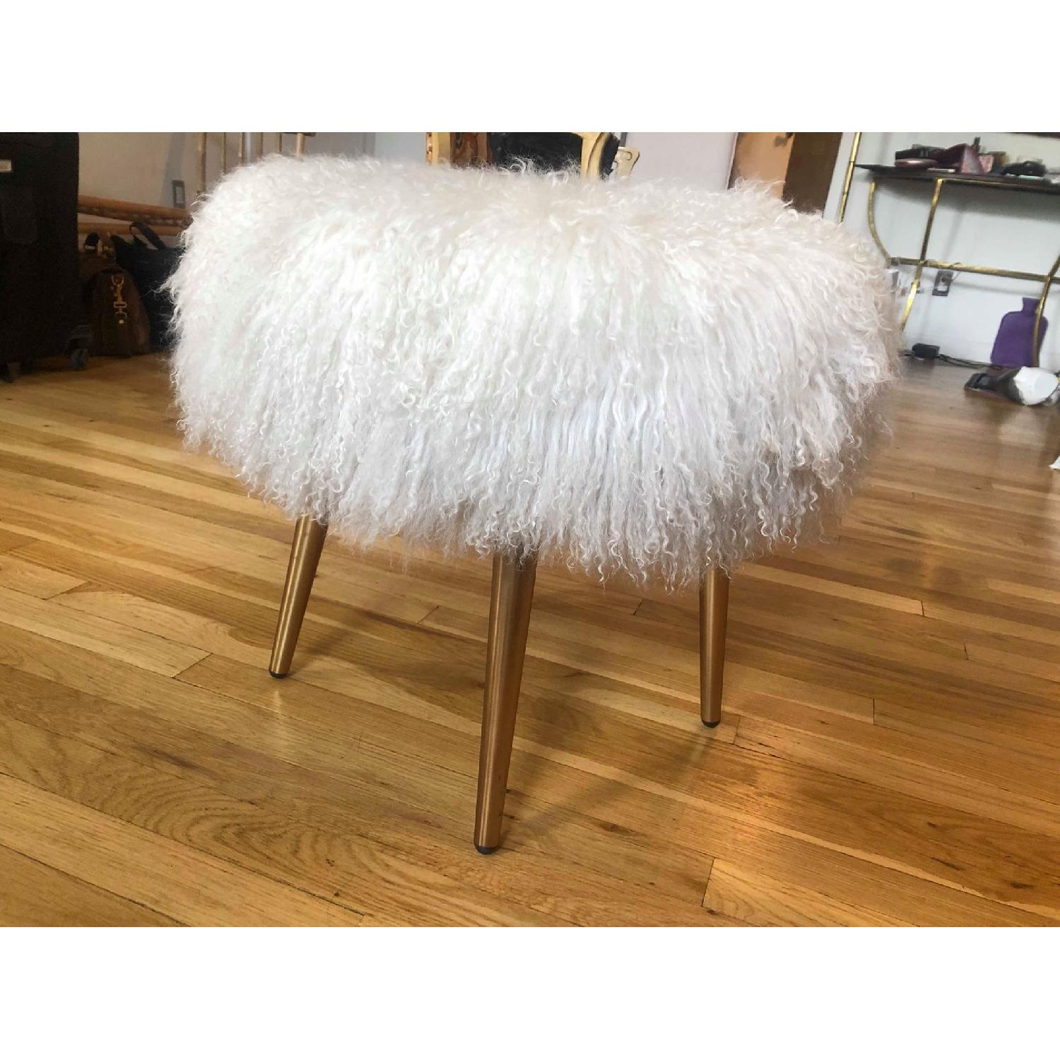 West Elm White Mongolian Footstool - image-1