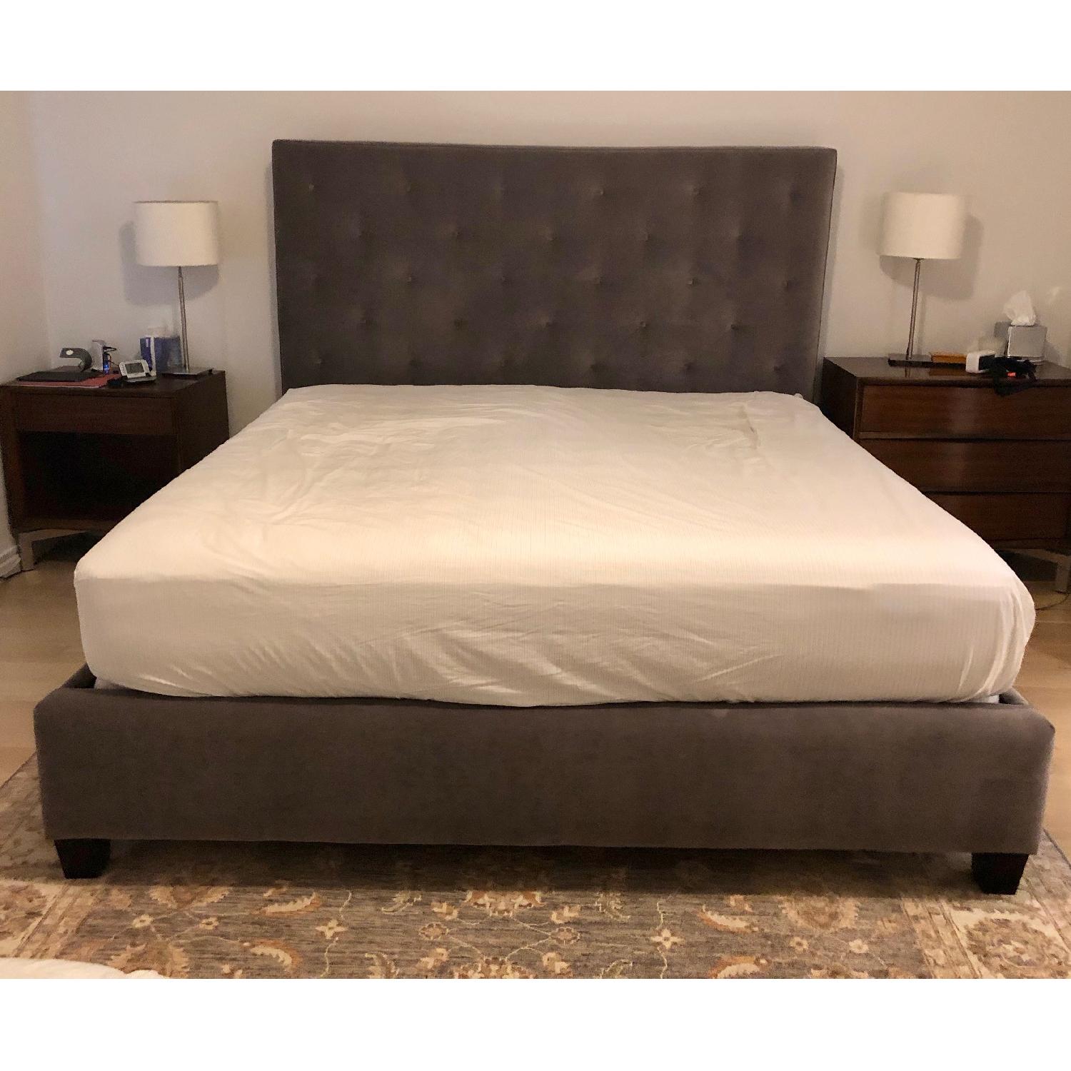 Mitchell Gold Butler King Grey Velvet Upholstered Bed Frame - image-1