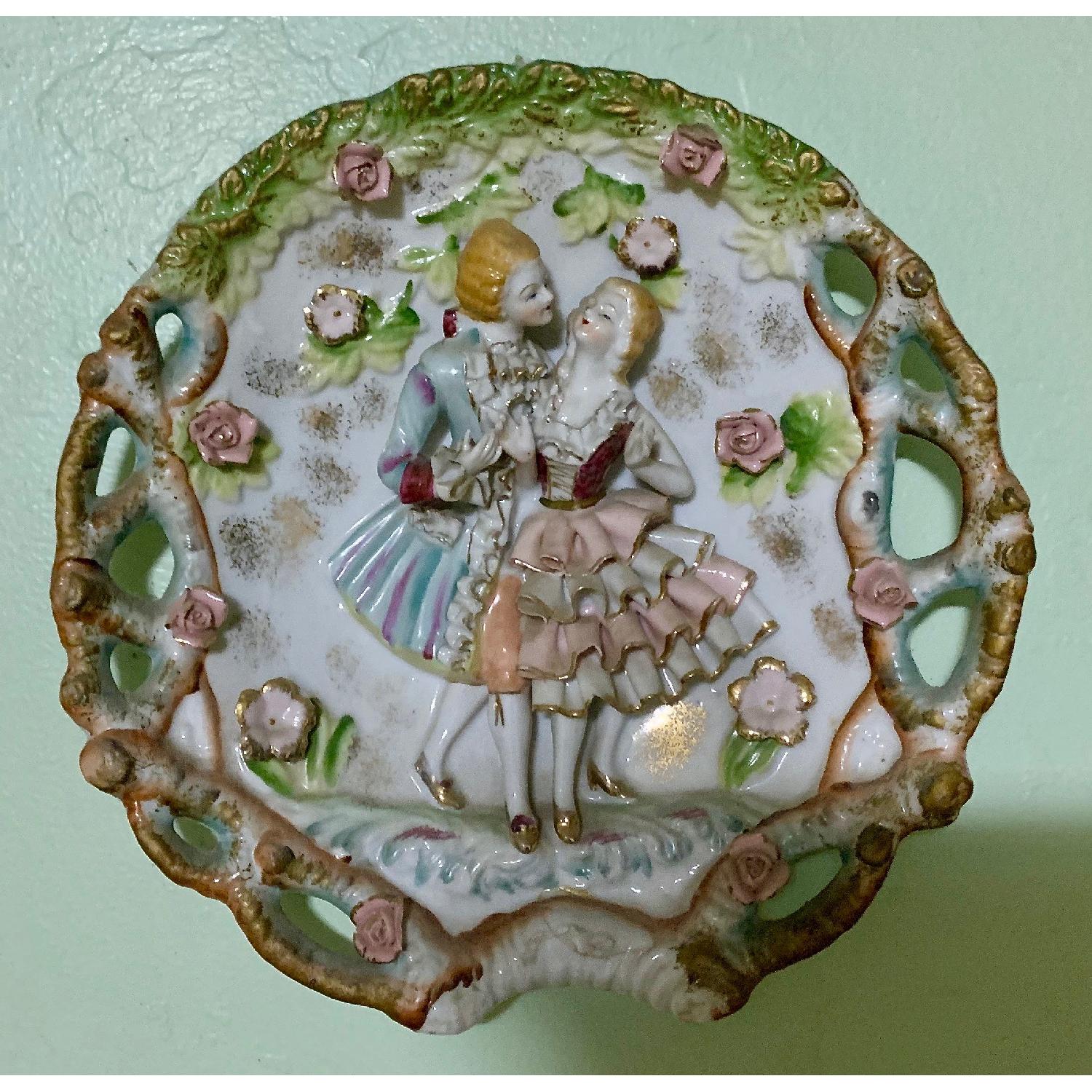 Vintage Bone China Lace Victorian Couple Wall Plates - image-2