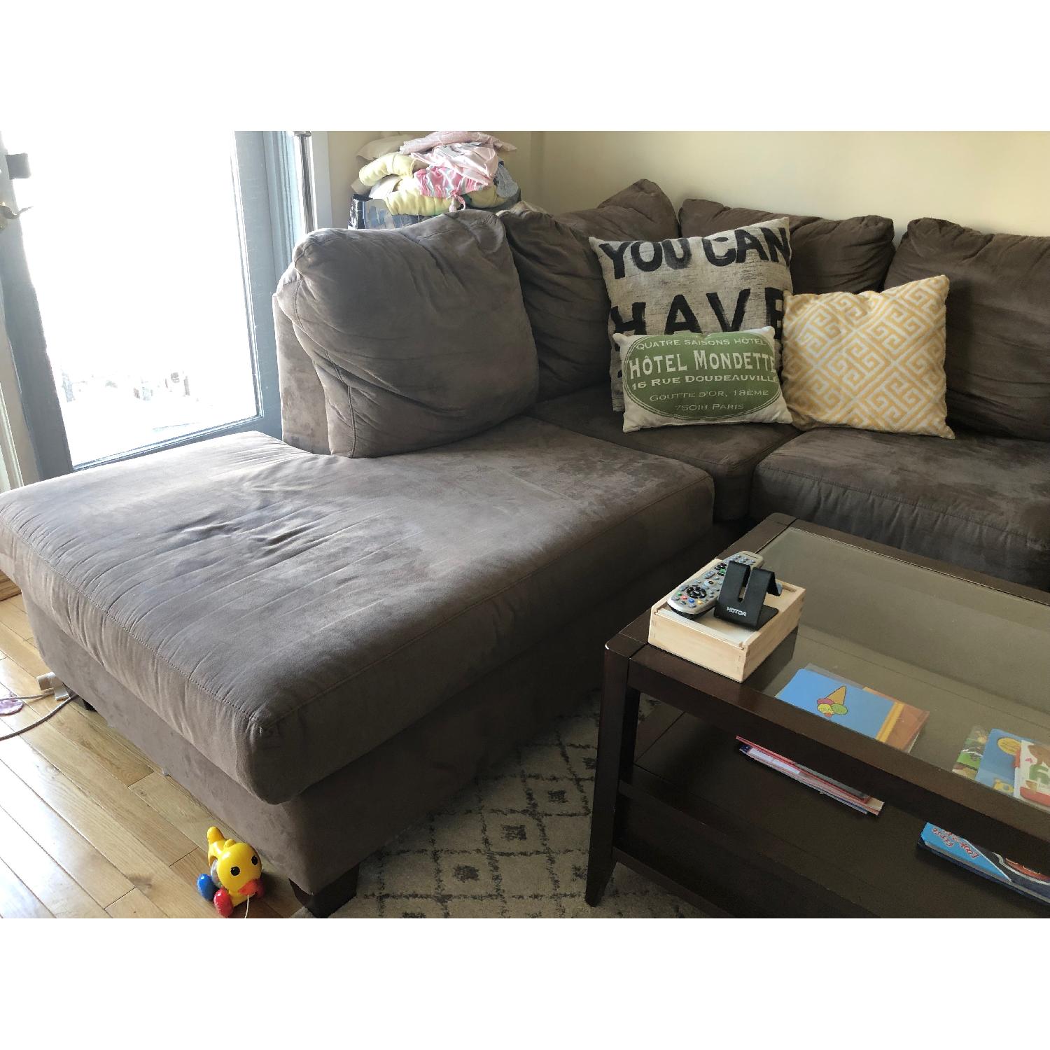 Bob's Brown Suede Queen Sleeper Sectional Sofa AptDeco