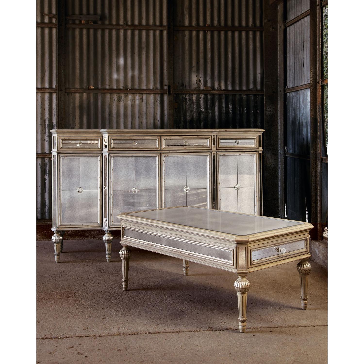 Horchow Dresden Mirrored Antique Coffee Table w/ 2 Drawers - image-3