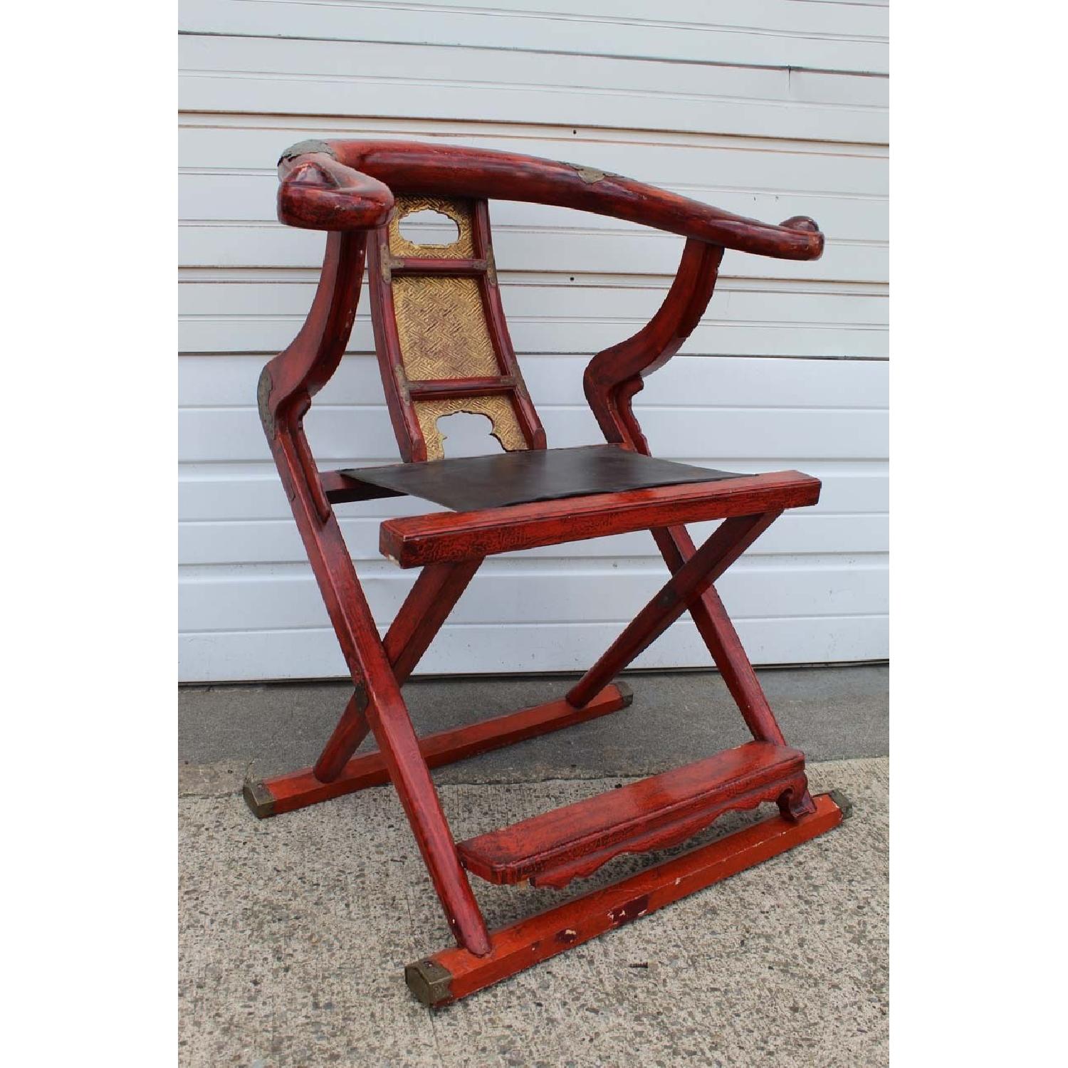 Antique Circa 19th C Red Lacquer Chinese Folding Chair - image-1