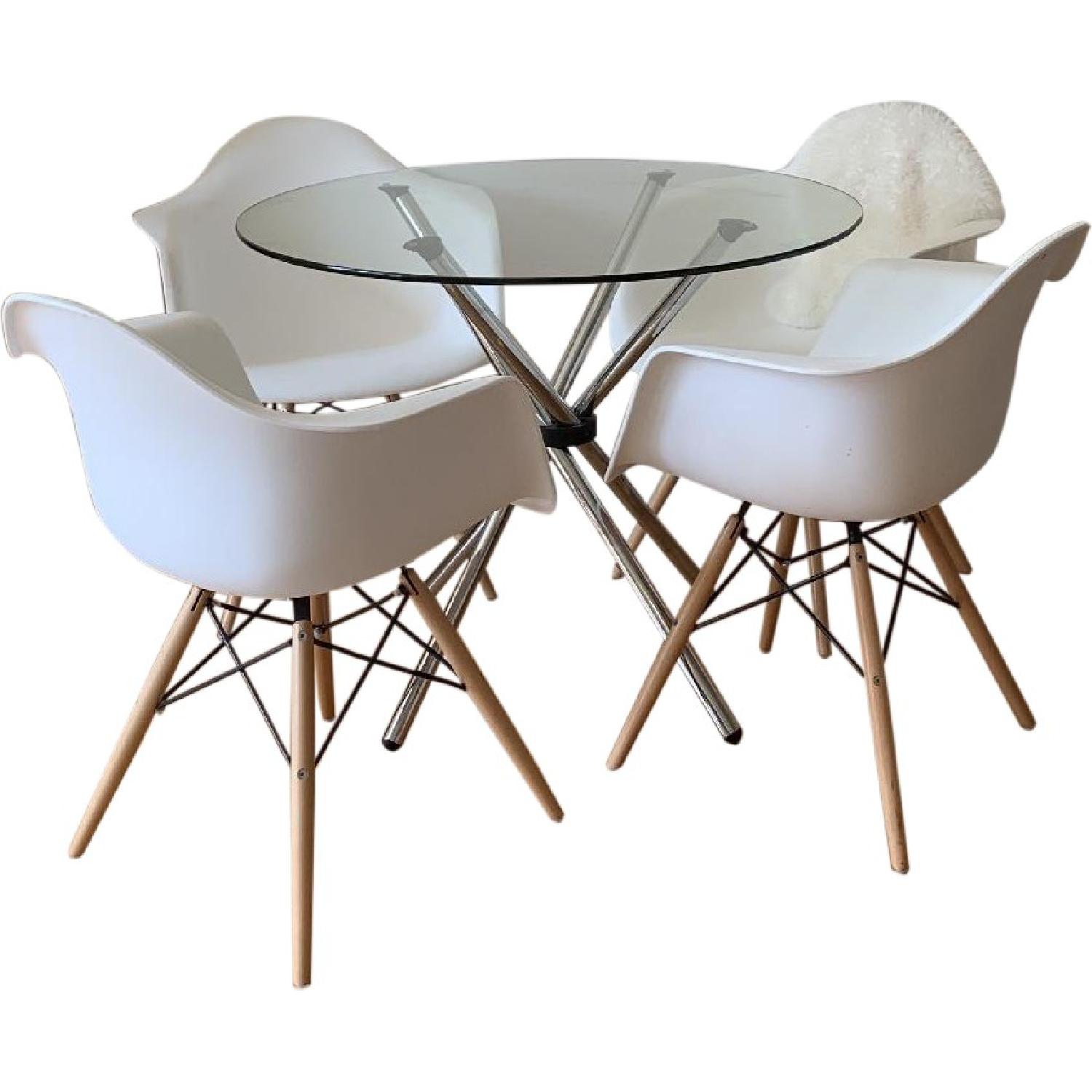 Contemporary Mid-Century Glass Top Dining Table w/ 4 Chairs - AptDeco